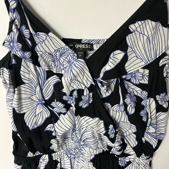 Express Faux Wrap Mini Dress, Black/Floral, SM - Picture 3 of 7